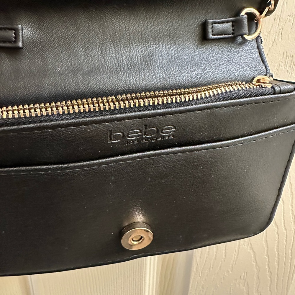 Bebe Quilted Black Crossbody Bag with Gold Accents - Picture 4 of 4